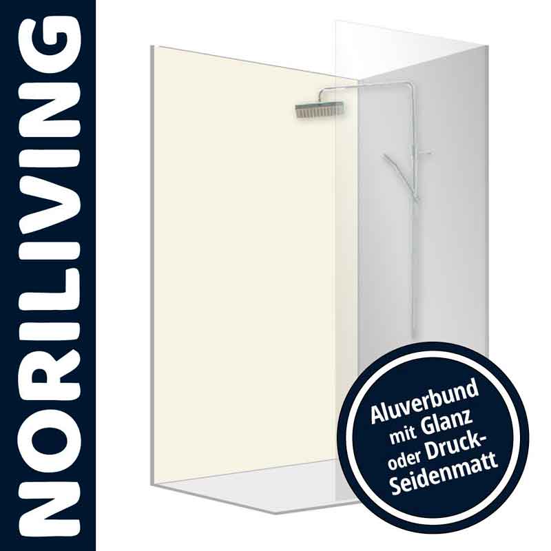NORILIVING Duschwand mit Glanz oder Druck-Seidenmatt in modernem Design