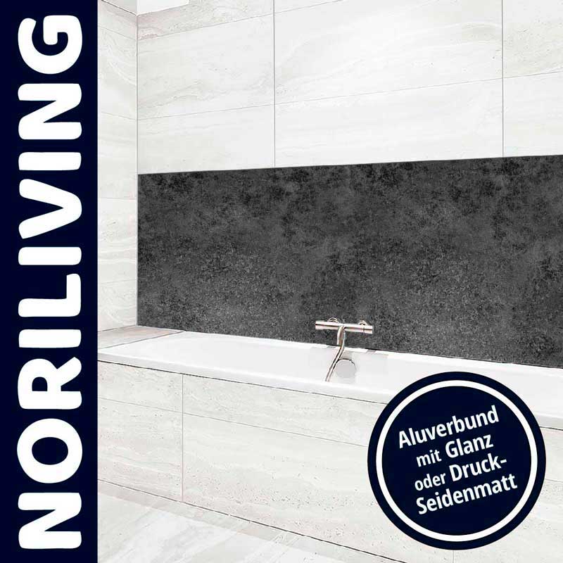 Badezimmer mit NORILIVING Wannentrennwand aus Aluverbund in Glanz oder Druck-Seidenmatt