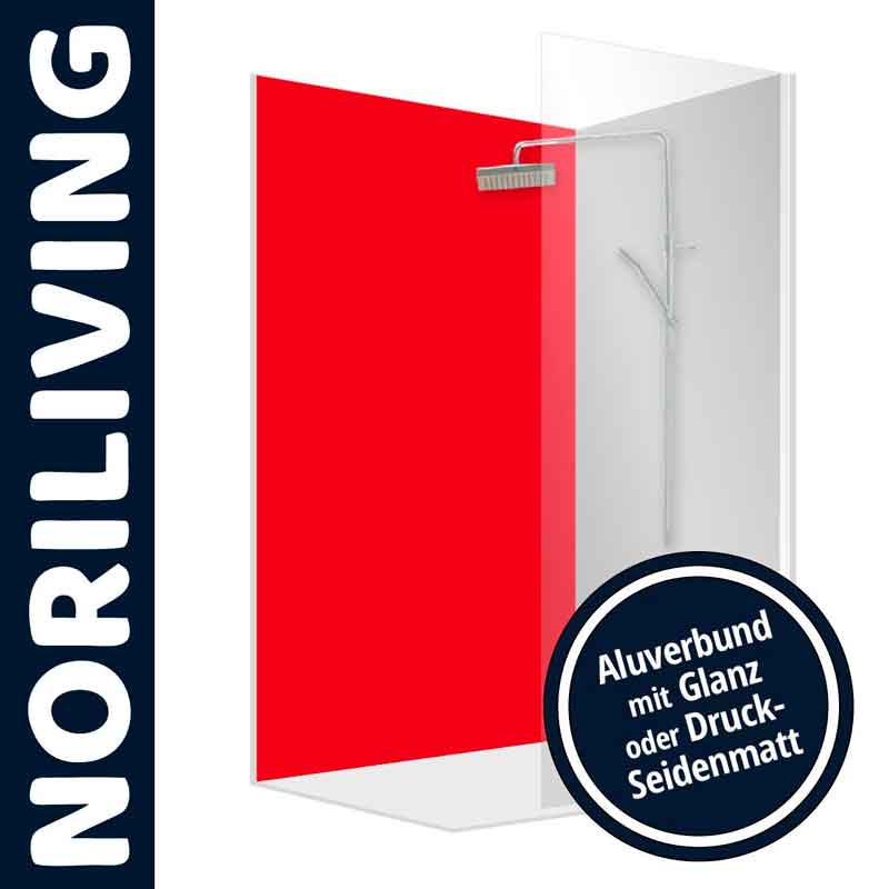 Rote NORILIVING Duschabtrennung mit glänzendem oder seidenmattem Aluverbund