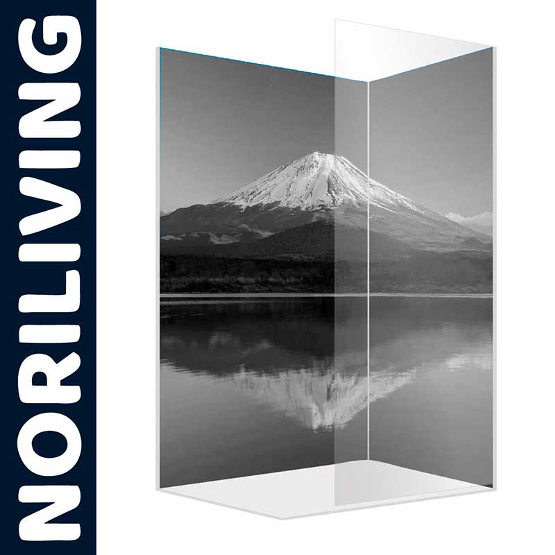 Duschwand mit Bergmotiv - Zweiteilig, Klar, 90x90cm Zweiteilige Duschwand mit klarem Glas und Bergmotiv, Marke Noriliving
