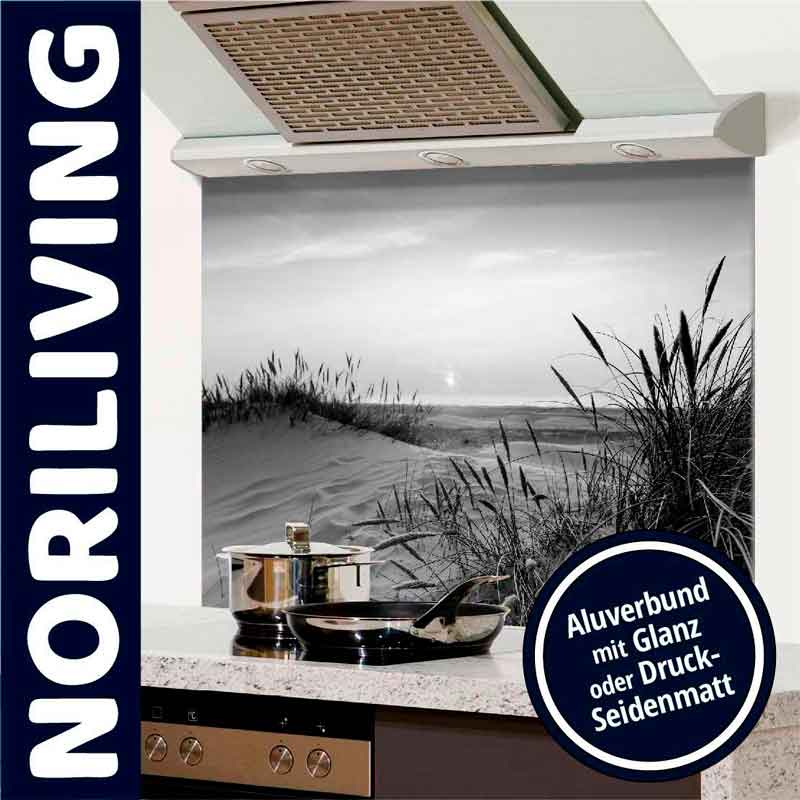 Dekorative Küchenrückwand mit Dünenmotiv aus Aluverbund, Glanz oder Druck-Seidenmatt, für stilvolle Küchen