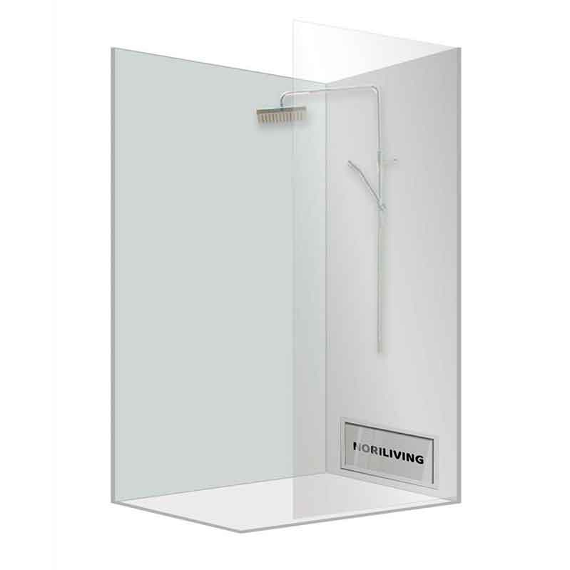 Abbildung einer modernen Duschkabine mit transparenten Glastüren und integrierter Regenbrause sowie Wandmontage