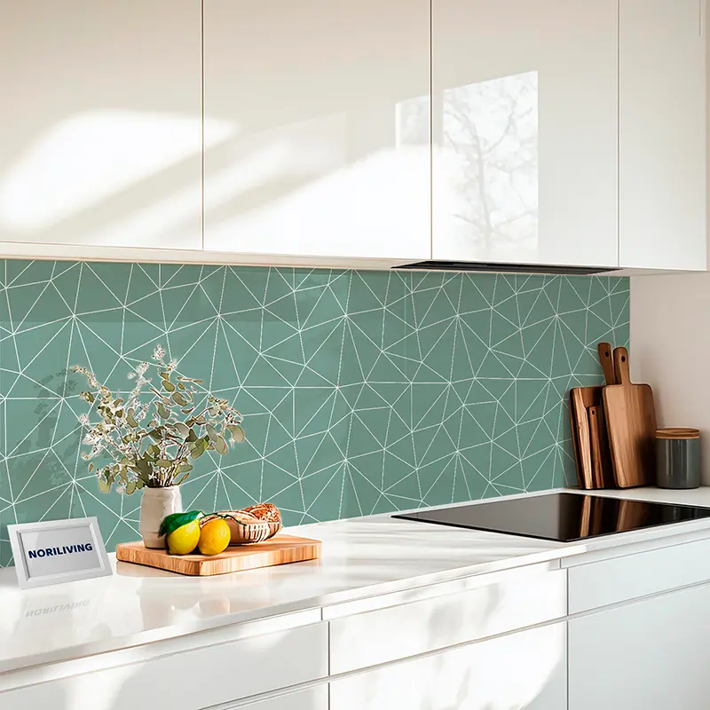 Küchenrückwand Alu minttürkiser Hintergrund mit hellem Zickzack-Dekor 541