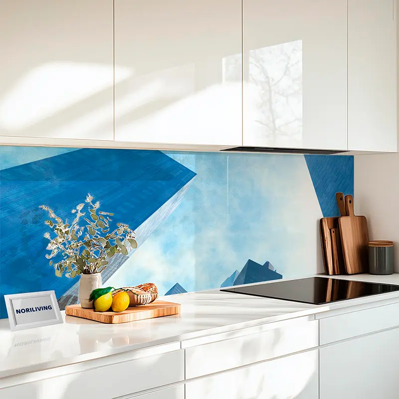 Küchenrückwand Glas Blick nach oben auf moderne Glas-Wolkenkratzer 103