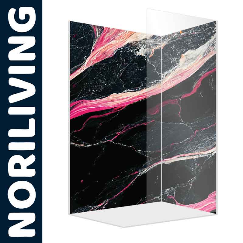 Duschwand mit schwarzem und rosa Marmormuster von NORILIVING