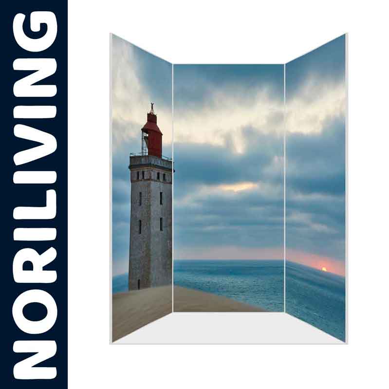 Paravent von NORILIVING mit einem Leuchtturm, Meer und Sonnenuntergang