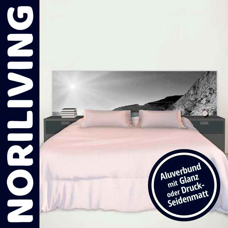 Modernes Schlafzimmer-Design mit stilvollem Kopfteil von NORILIVING Schlafzimmer mit elegantem Bett und stilvollem Kopfteil, NORILIVING-Design, Aluverbund mit Glanz oder Druck-Seidenmatt