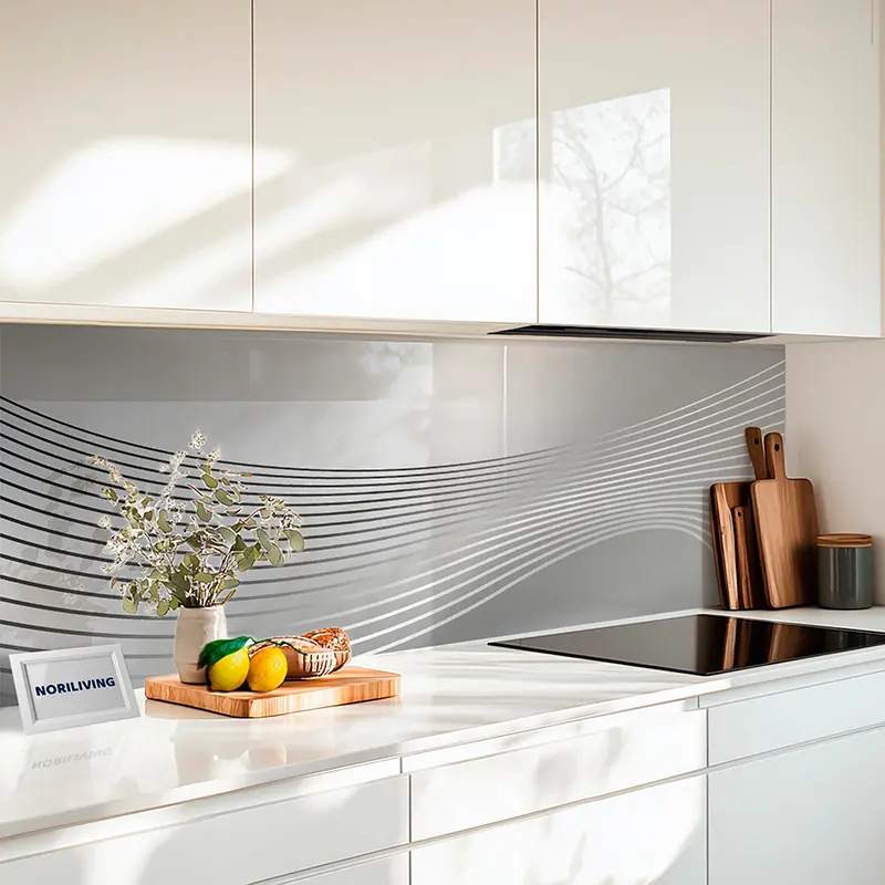 Küchenrückwand Alu Schattierungen in blau mit feinem Strich 028 schwarz-weiß