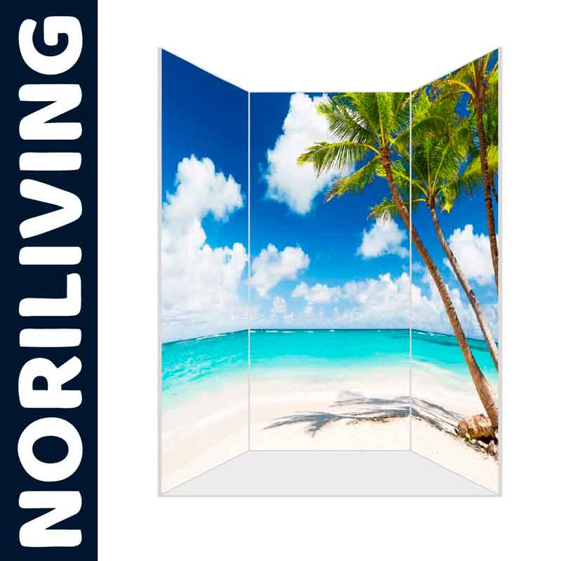 Paravent mit Bild eines tropischen Strandes und Palmen von NORILIVING