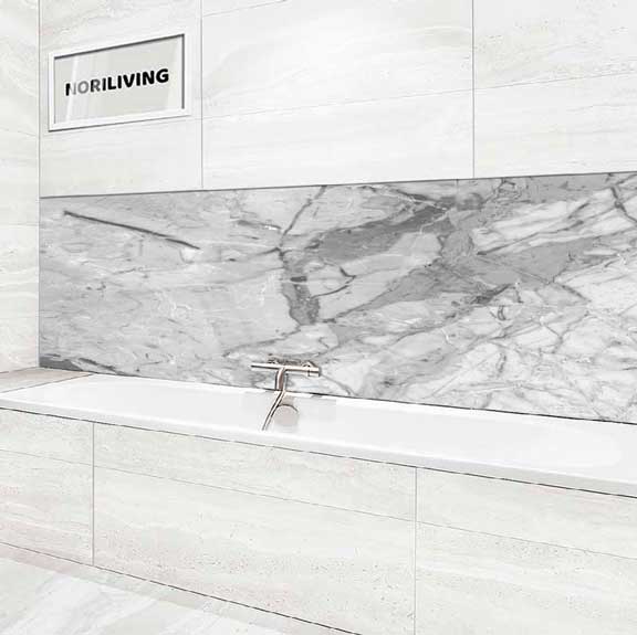 Badrückwand Alu Marmorstruktur hellgrau 005 schwarz-weiß