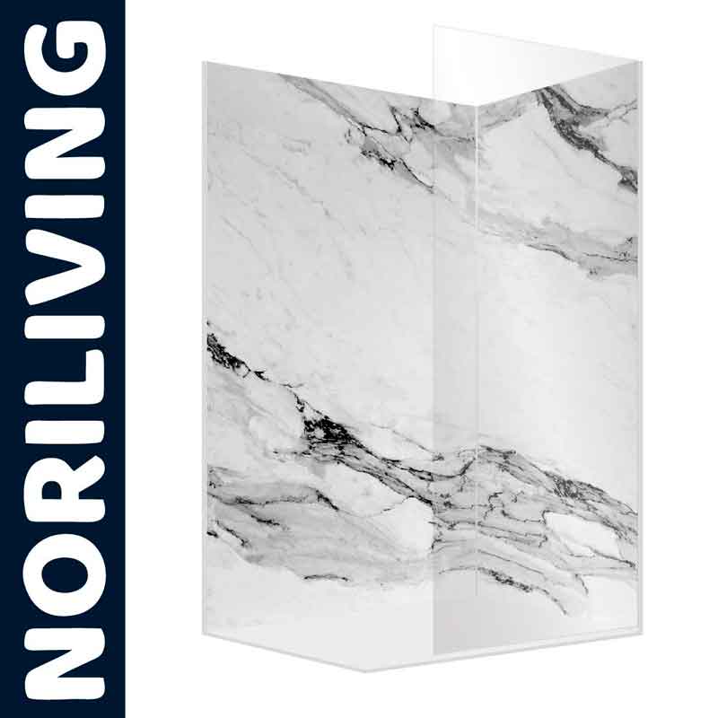 Duschwand mit stilvollem Marmordesign von NORILIVING, ideal für moderne Badezimmer