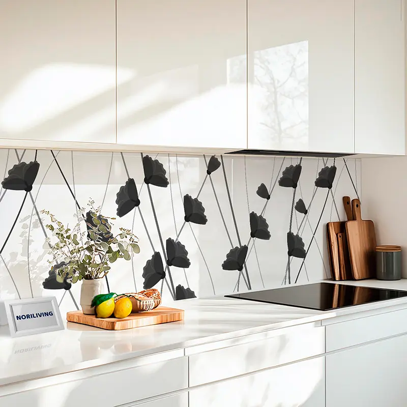 Fliesenspiegel Alu Rote Mohnblumen 804 schwarz-weiß