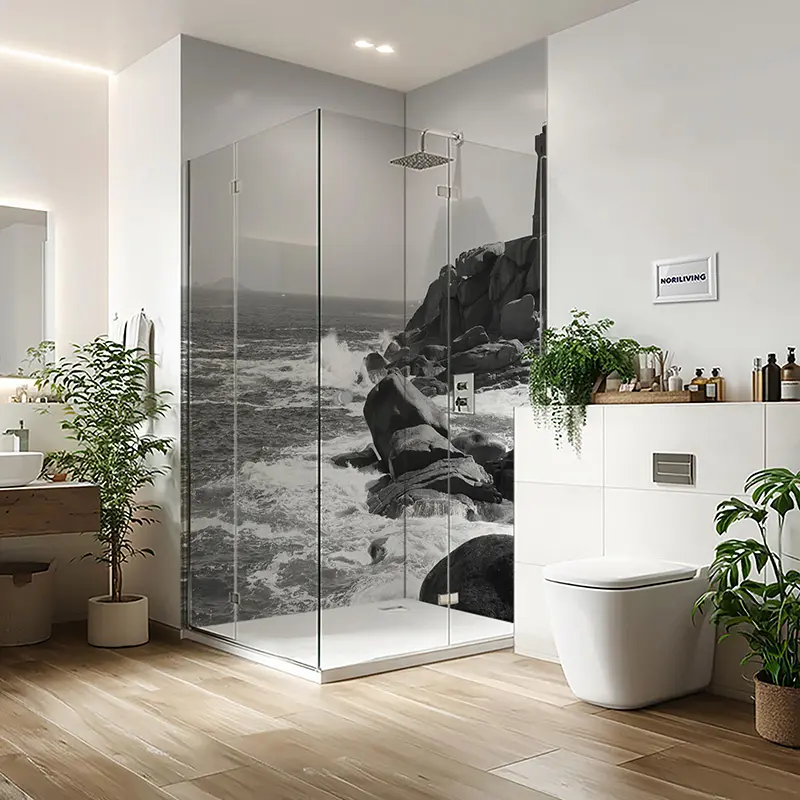 Duschrückwand Aluverbund Turm in der Brandung 458 schwarz-weiß