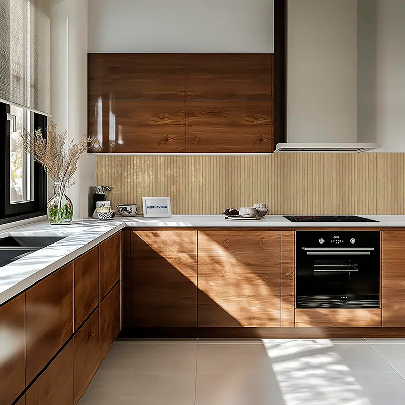 Klebefolie bambusfarbige Holzwand 143 in Küche