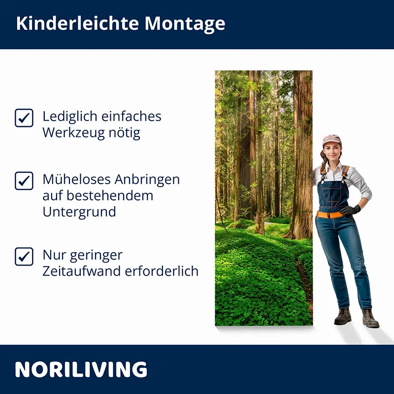 Produktbild: Montagehinweise, Waldpanel und Handwerkerin