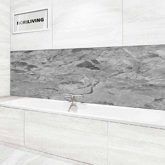 Badrückwand Alu Marmor mittelgrau 010 schwarz-weiß