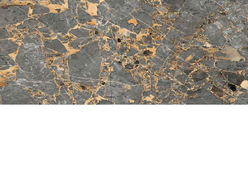 Nahaufnahme einer luxuriösen Marmorfliese mit grauem Hintergrund und goldenen Äderungen