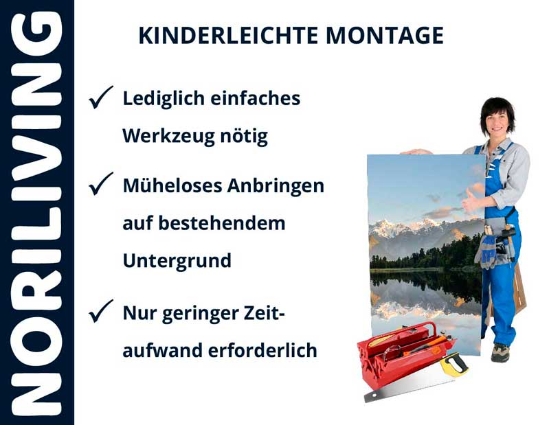 NoriLiving Produktpräsentation mit einfacher Montage, benötigtem Werkzeug und geringem Zeitaufwand.