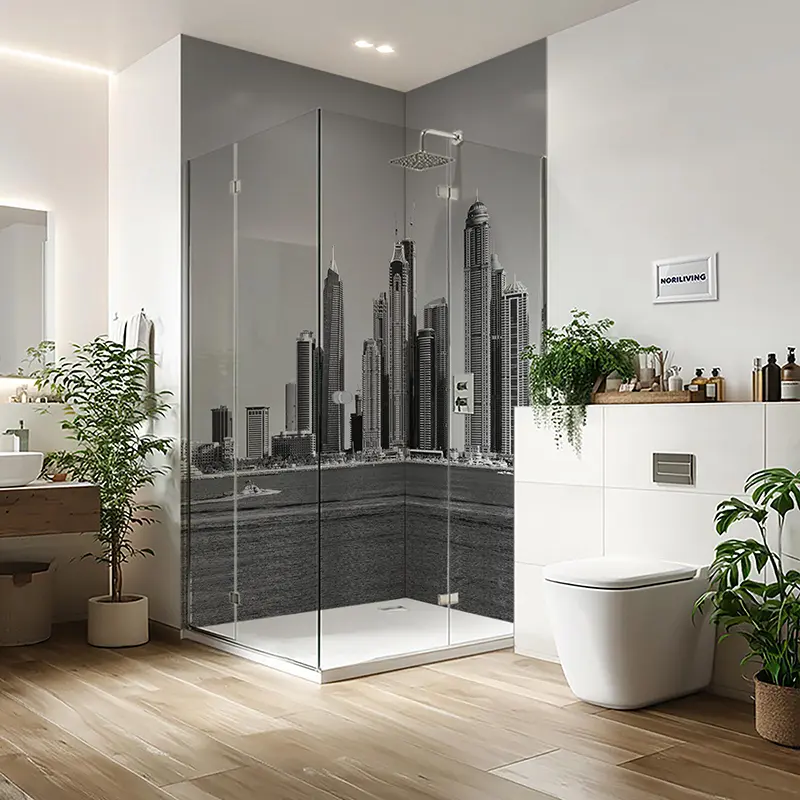 Duschrückwand Aluverbund Marina Dubai UAE 973 schwarz-weiß