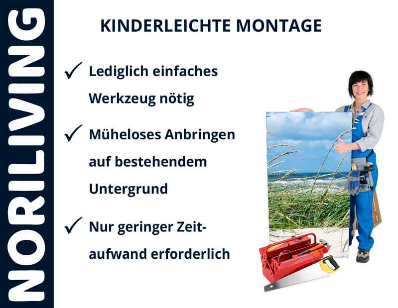 Kinderleichte Montage mit Noriliving Produkten Person präsentiert kinderleichte Montage mit Noriliving Artikeln; einfache Werkzeuge und minimaler Zeitaufwand erforderlich