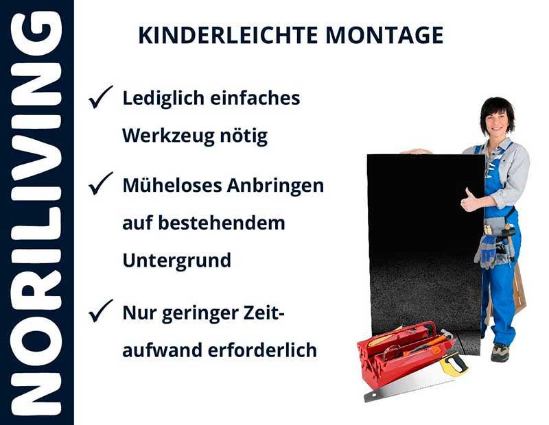Frau präsentiert NORILIVING-Produkte für einfache Montage mit minimalem Zeitaufwand