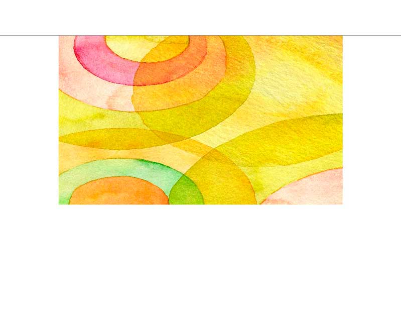 Buntes Aquarellbild mit überlappenden Kreisen in Gelb, Rosa, Grün und Orange