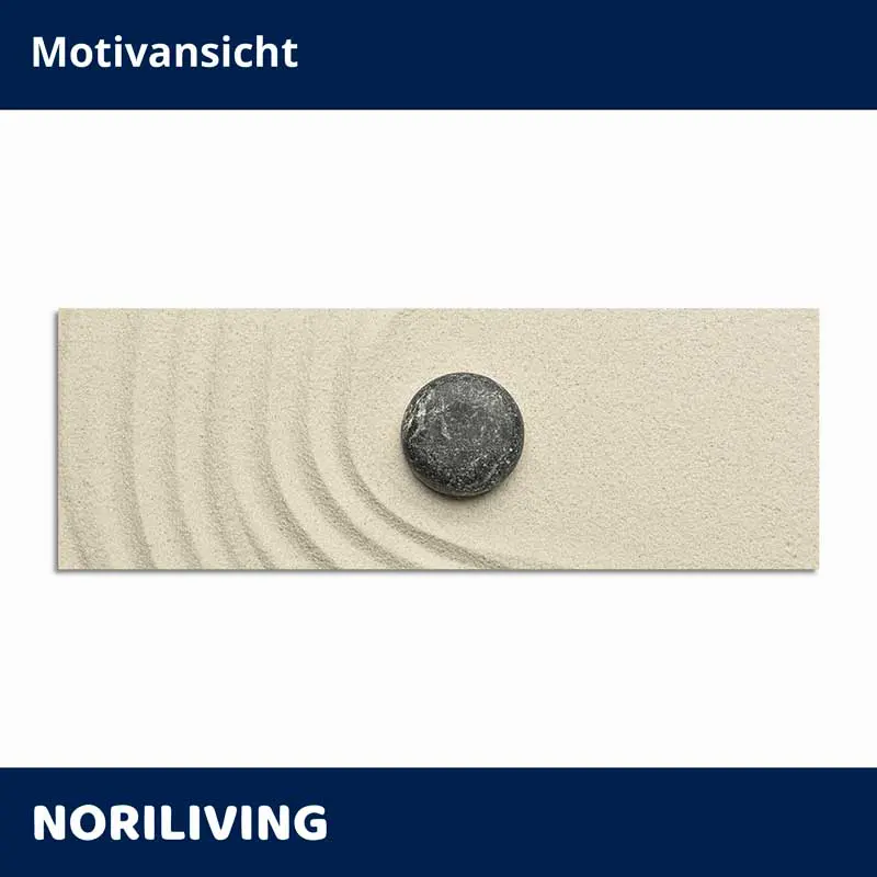 Wandbild Zen-Garten Sand mit rundem schwarzen Stein