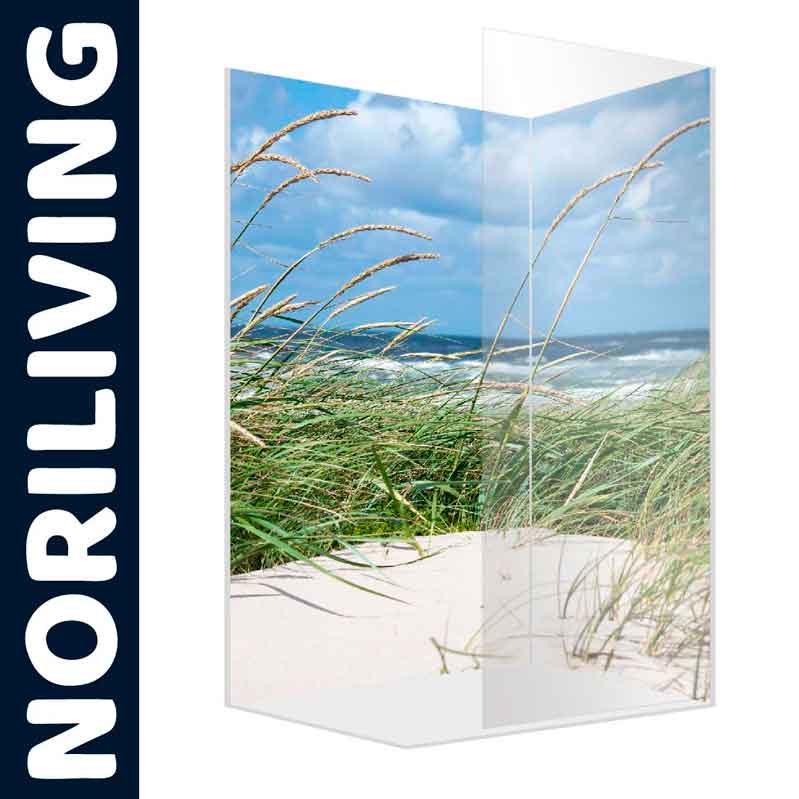 Dekorativer Raumteiler mit Strandmotiv von NORILIVING Raumteiler mit Strandgras und Meereshintergrund von NORILIVING