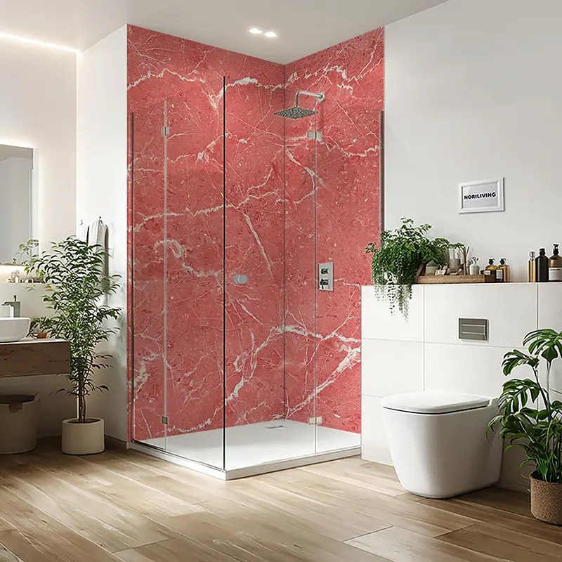 Duschrückwand Einzel | Ecke | Nische | Alu Marmor rosé-weiß 050