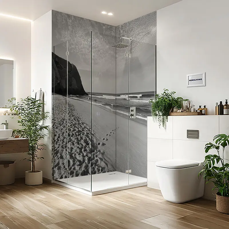 Duschrückwand Aluverbund schöner Strand an der Atlantikküste 216 schwarz-weiß