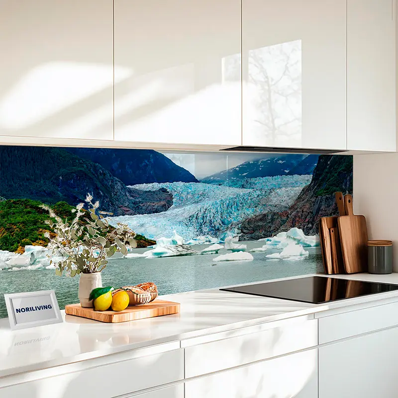 Fliesenspiegel Alu Panorama Gletschersee mit Eisbergen 081