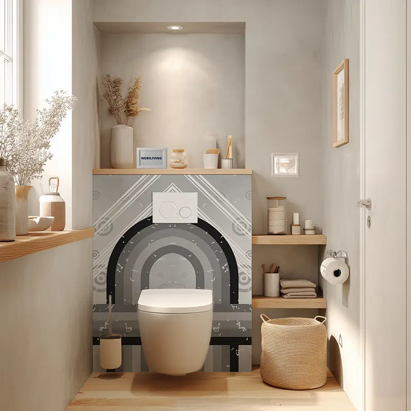 Toilettenrückwand Alu 70er Muster mit Kreisen 909 schwarz-weiß