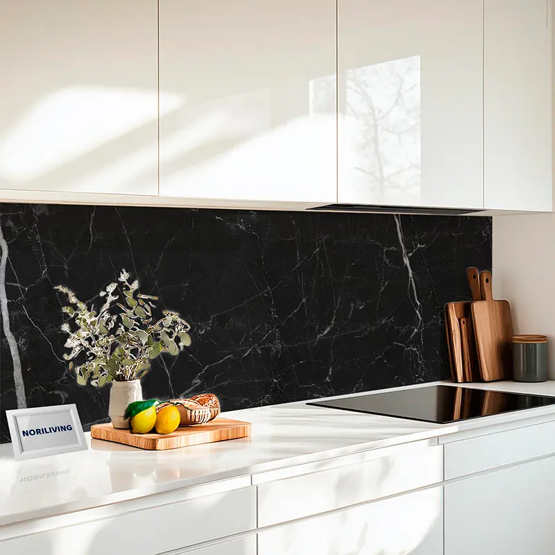 Küchenrückwand Alu Schwarz weiße Marmorstruktur 724
