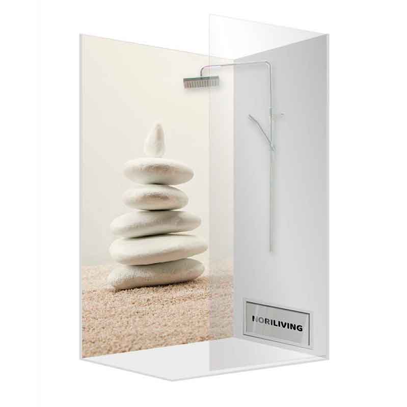 Duschkabine mit Zen-Steinen und Glaswänden