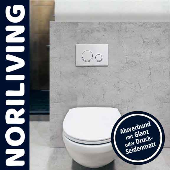 Modernes Badezimmer mit Designer-Toilette von NORILIVING Stilvolle Designer-Toilette vor einer grauen Wand mit Spülknopf von NORILIVING