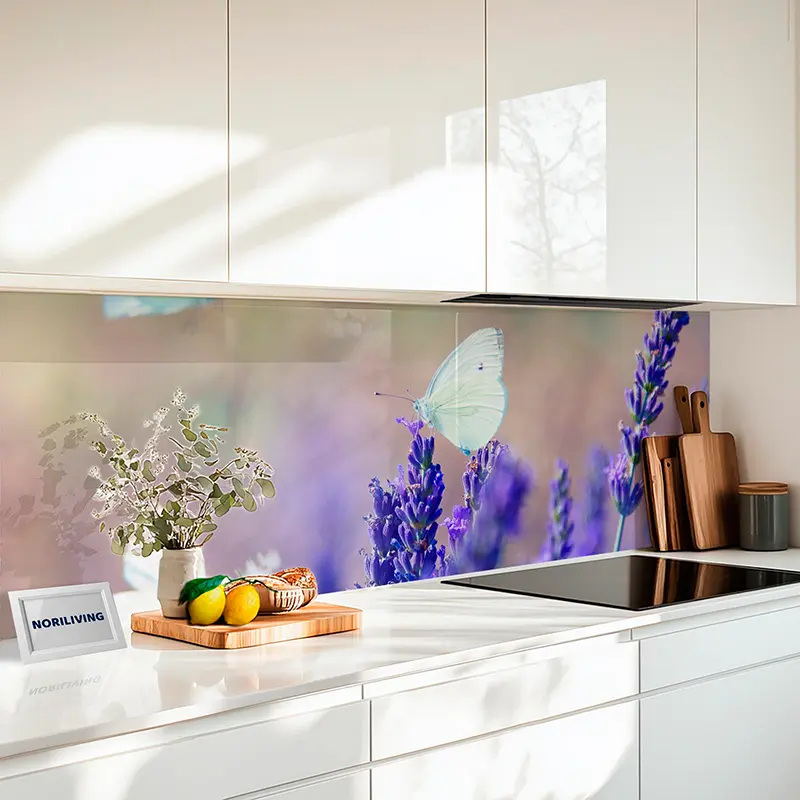 Fliesenspiegel Alu Lavendel mit weißen Schmetterlingen 229