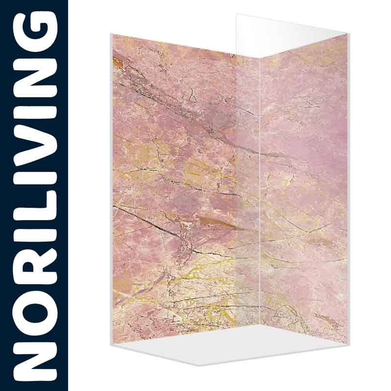 Rosa Naturstein-Duschwand mit elegantem Design, präsentiert von Noriliving