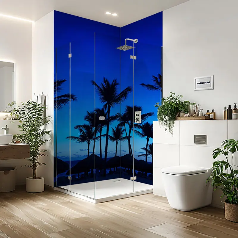 Duschrückwand Einzel | Ecke | Alu Palmen am Strand 731