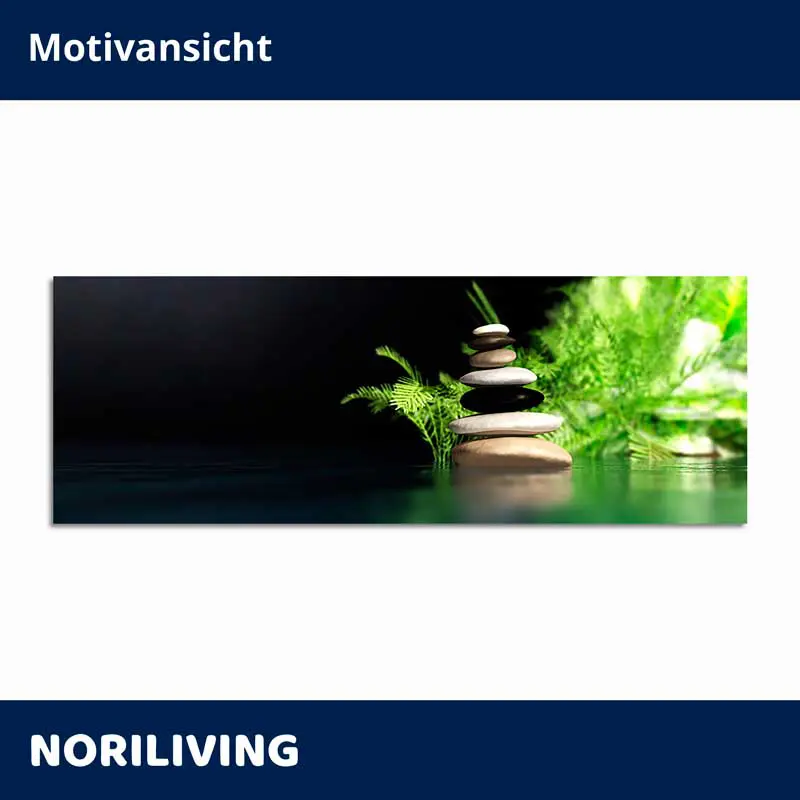 Zen-Stein-Balance über Wasser mit grünen Pflanzen