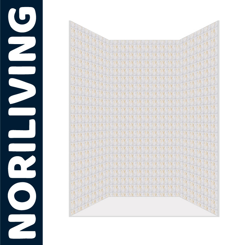 Eck-Duschkabine mit weißer Kacheloptik von Noriliving Eck-Duschkabine von Noriliving mit weißem Fliesenmuster im modernen Design