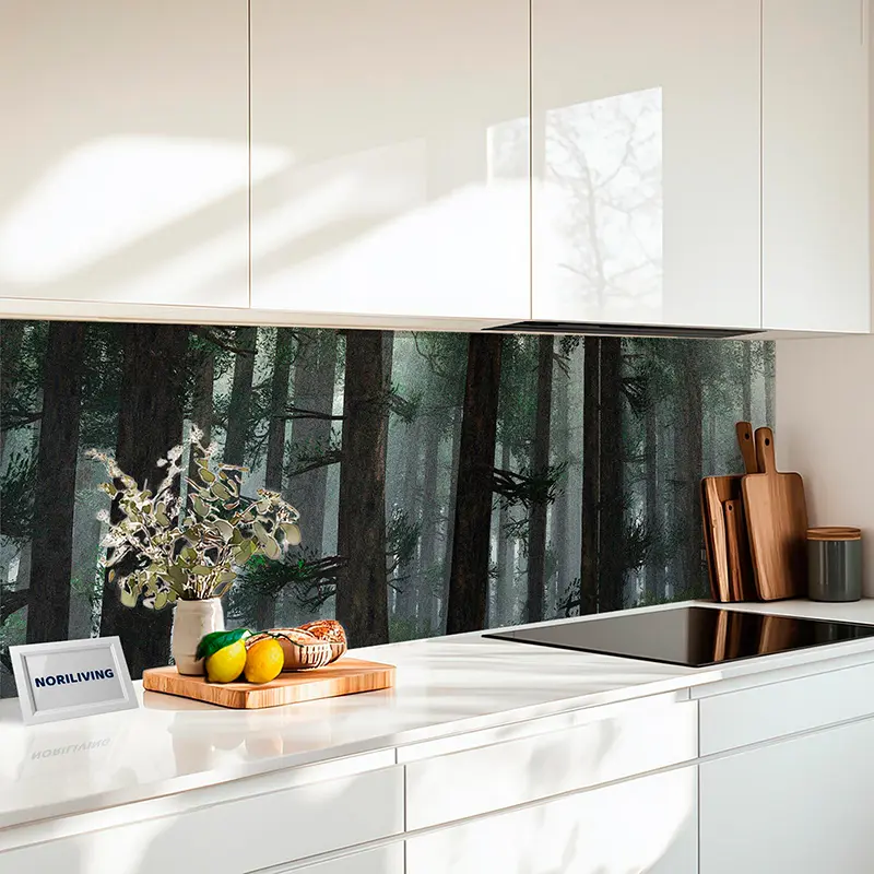 Fliesenspiegel Alu Morgendlicher Nadelwald mit Sonnenstrahlen 282