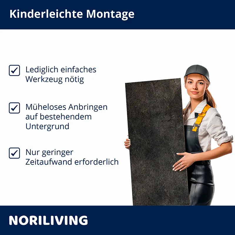 Frau hält Wandpaneel; Hinweise zu einfacher Montage