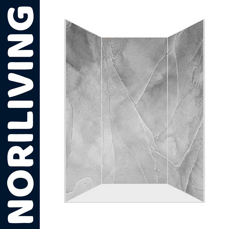NORILIVING Duschwand in grauer Marmoroptik, dreiteilig