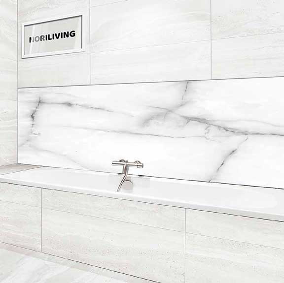 Badrückwand Alu Marmorstruktur weiß 002 schwarz-weiß