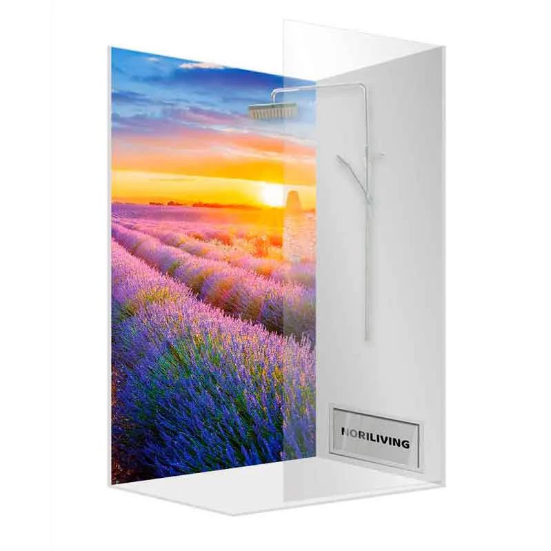 Duschwand Glasrückwand mit Lavendelfeld Motiv