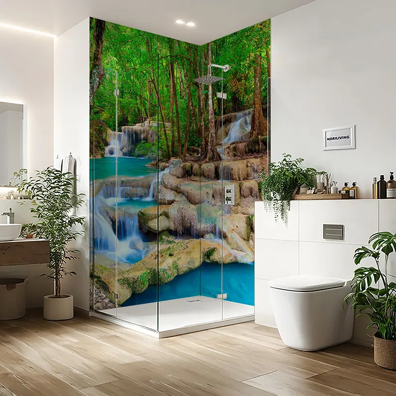 Duschrückwand Einzel | Ecke | Nische | Alu Wald Bach Wasserfall 079