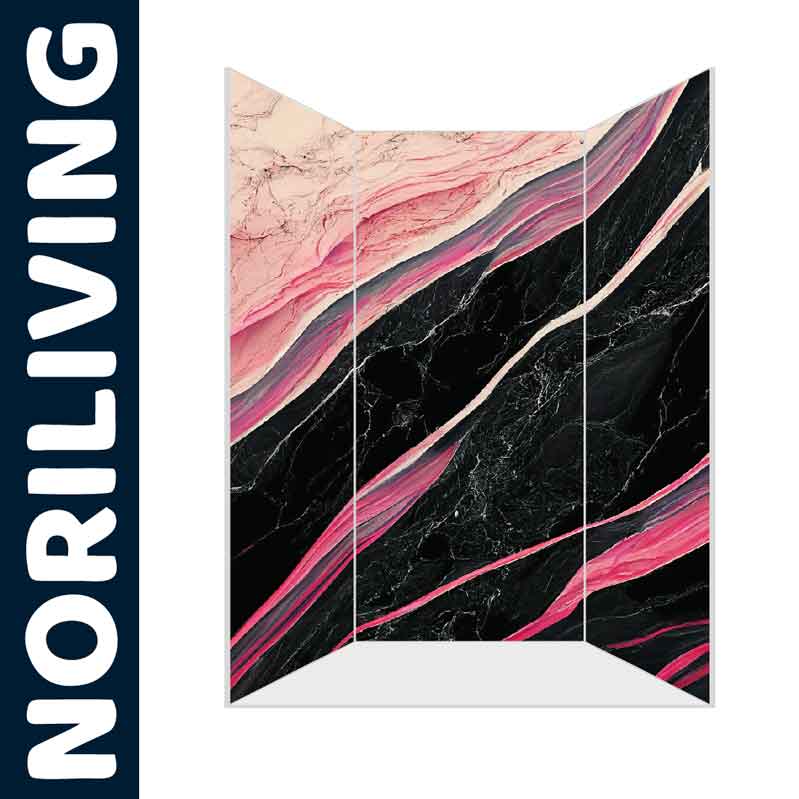 Dekorativer Paravent mit Marmoroptik in Pink und Schwarz, dreiteilig von NORILIVING