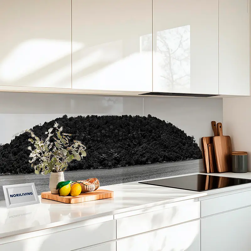 Fliesenspiegel Alu grüne Felsen am Meer 314 schwarz-weiß