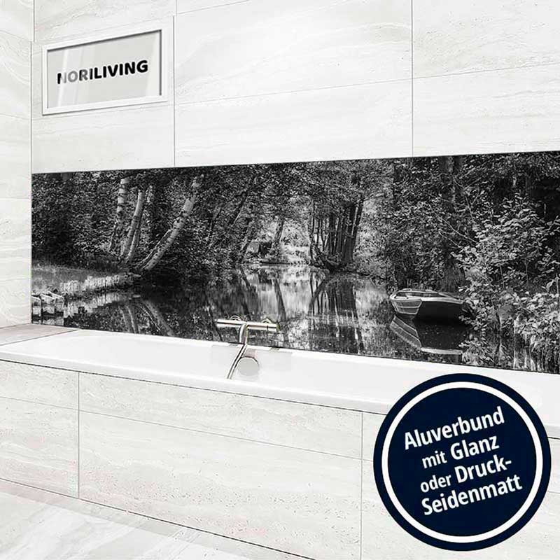 Alubond Wandverkleidung mit Naturmotiv über Badewanne Bad mit Alubond-Verkleidung, Naturmotiv über Badewanne, NORILIVING Design