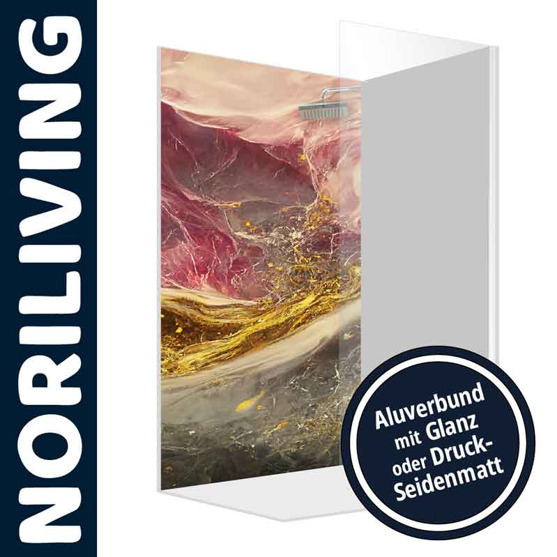NORILIVING Duschwand mit Marmoroptik und Aluverbund, verfügbar in glänzender oder seidenmatter Oberfläche